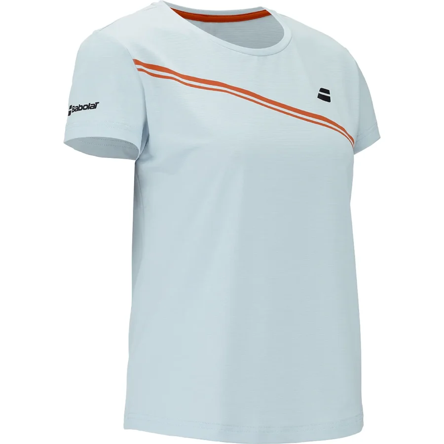 Tee-shirt Babolat Play Cap Sleeve Fille rayé Blanc / Bleu, vue 2