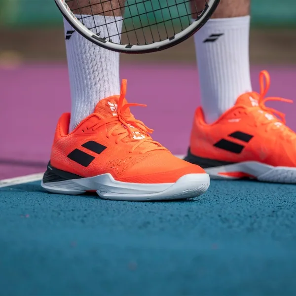 Chaussures de tennis Babolat Jet Mach 3 All Court Homme Blanc / Strike red, vue 2