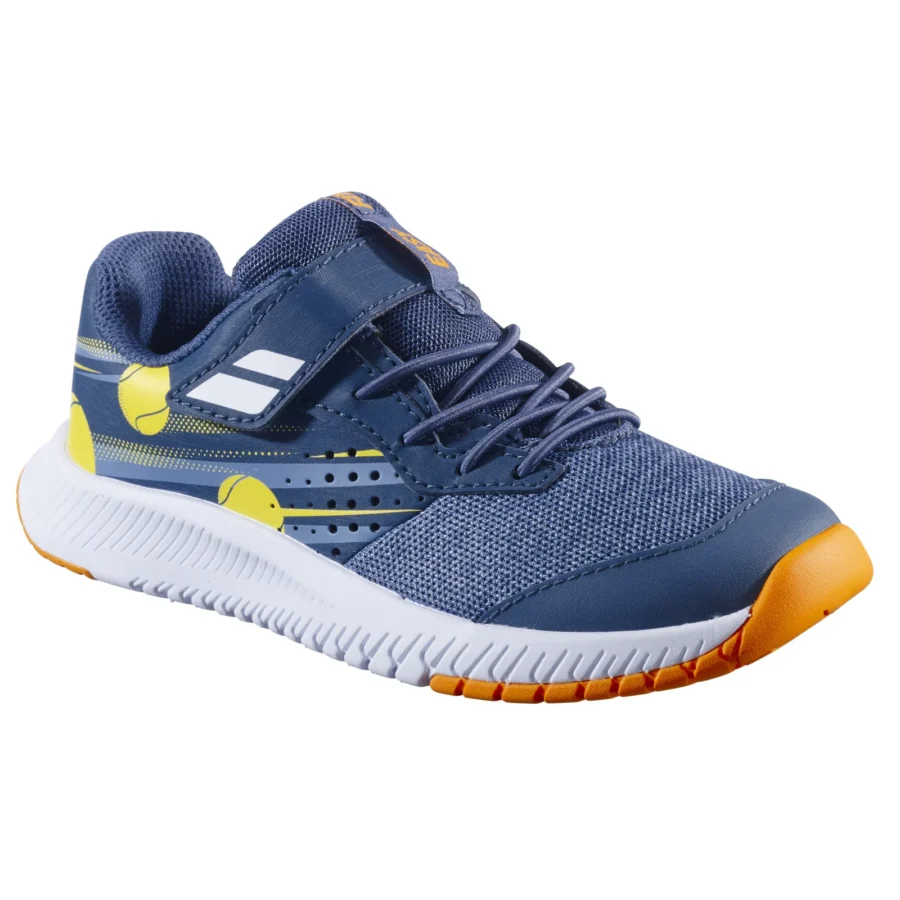 Chaussures de tennis Babolat Pulsion All Court Kid Scratchs Bleu / Jaune, vue 4