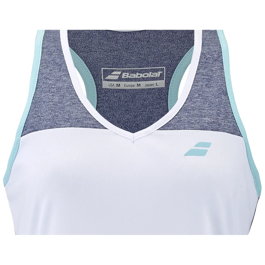 Débardeur de tennis Babolat Play Femme col V Blanc / Bleu, vue 3