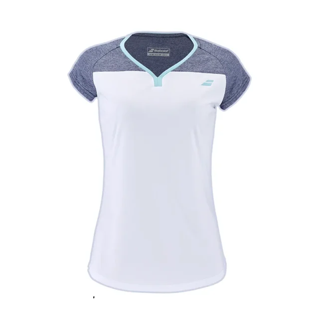 Tee-shirt Babolat Play Femme encolure dégagée Blanc / Bleu