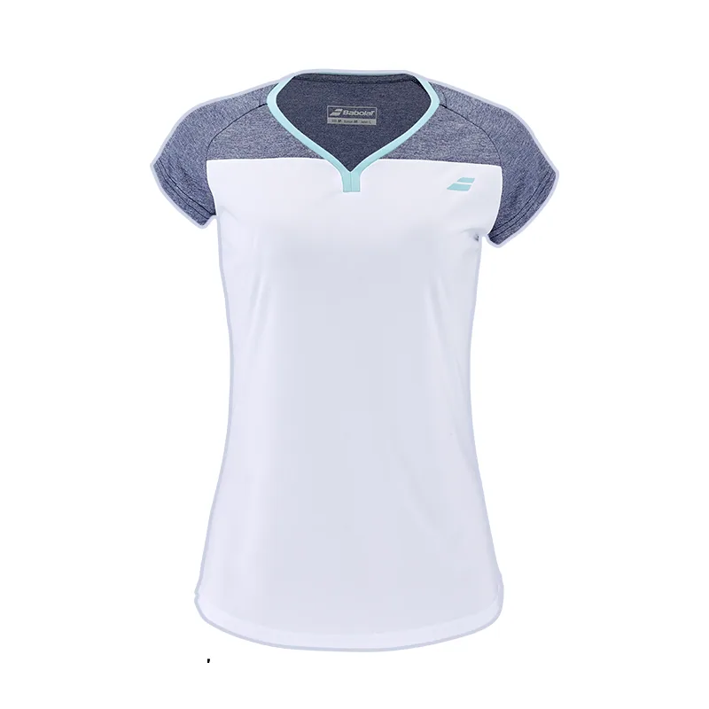 Tee-shirt Babolat Play Femme encolure dégagée Blanc / Bleu